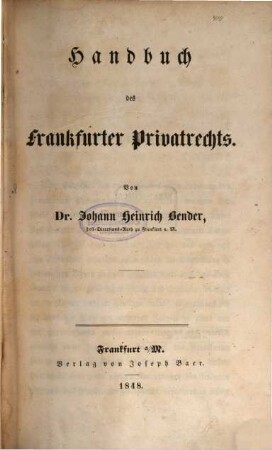 Handbuch des Frankfurter Privatrechts