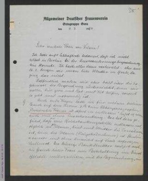 Brief von Maria Quack an Dorothee von Velsen