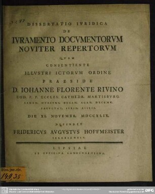 Dissertatio Iuridica De Iuramento Documentorum Noviter Repertorum