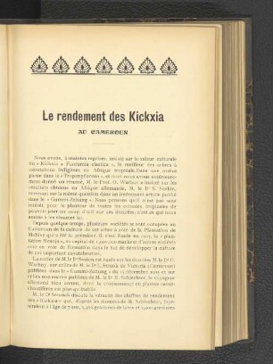 Le rendement des Kickxia aus Cameroun