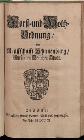 Forst- und Holtz-Ordnung, Der Graffschafft Schauenburg, Fürstlichen Hessischen Theils
