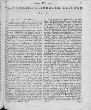 Ancillon, J. P. F.: Über den Geist der Staatsverfassungen und dessen Einfluß auf die Gesetzgebung. Berlin: Duncker & Humblot 1825 (Fortsetzung der im vorigen Stück abgebrochenen Rezension)