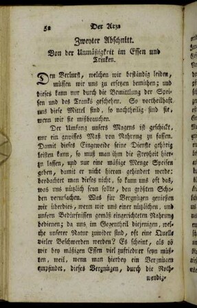 Zweyter Abschnitt. Von der Unmäßigkeit im Essen und Trinken.