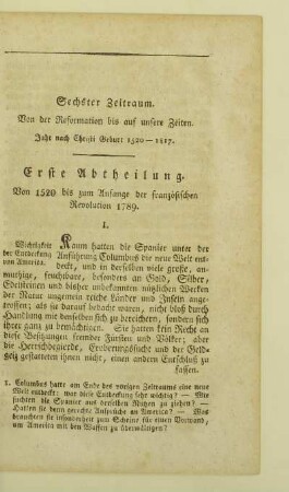 Erste Abtheilung. Von 1520 bis zum Anfange der französischen Revolution 1789