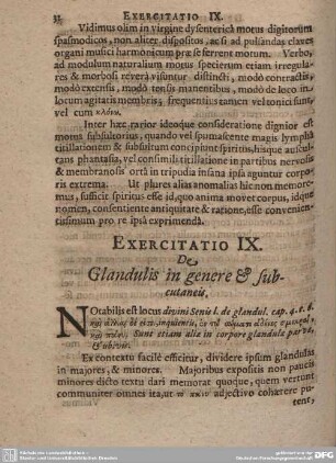 Exercitatio IX. De Glandulis in genere et subcutaneis.
