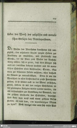 Ueber den Werth des religiösen und moralischen Gefühls bey Militärpersonen