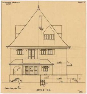 Wohnhaus Hauser, Solln: Ansicht Seite I 1:50