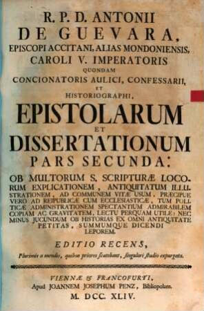 Epistolae et dissertationes omnes : Adiecta tertia parte ..., 2