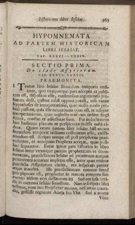 Hypomnemata Ad Partem Historicam Libri Iesaiae. Cap. XXXVI. - XXXIX.