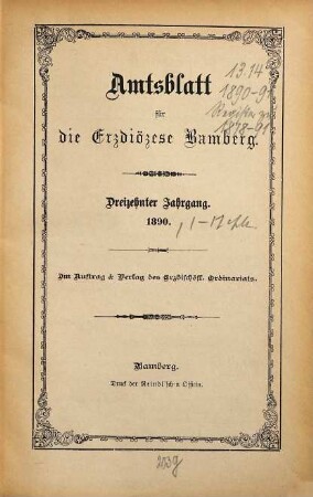 Amtsblatt für die Erzdiözese Bamberg : Amtsbl. des Erzbischöflichen Ordinariats Bamberg. 13. 1890