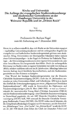 Kirche und Universität : die Anfänge der evangelischen Studierendenseelsorge und akademischer Gottesdienste an der Hamburger Universität in der Weimarer Republik und im "Dritten Reich"