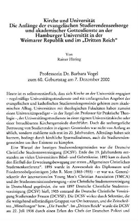 Kirche und Universität : die Anfänge der evangelischen Studierendenseelsorge und akademischer Gottesdienste an der Hamburger Universität in der Weimarer Republik und im "Dritten Reich"