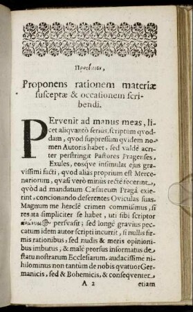Proponens rationem materiæ susceptæ & occasionem seribendi.
