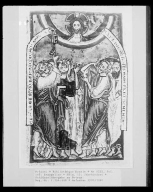 Ms 9222, Evangeliar, fol. 145: Schlüsselübergabe an Petrus