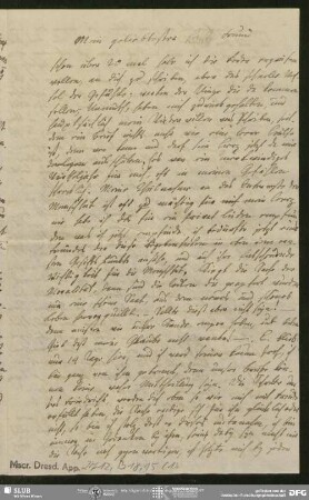 Eigenh. Brief von Charlotte Ernst an August Wilhelm von Schlegel, o.O., ohne Datumsangabe