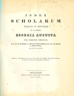 Index scholarum publice et privatim in Academia Georgia Augusta ... habendarum, WS 1878/79