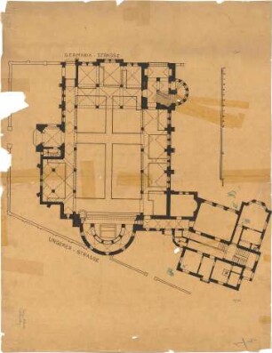 Fischer, Theodor; München - Schwabing; Prot. Kirche Schwabing (Erlöserkirche) - Lageplan