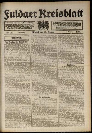 Erste Ausgabe vom Mittwoch, den 12. Februar 1913.