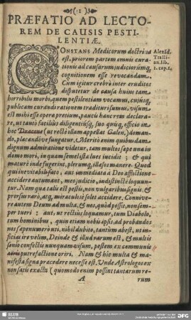 Praefatio Ad Lectorem De Causis Pestilentiae
