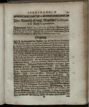 Ihro Römisch-Königl. Majestät Ferdinandi II. Wahl-Capitulation.