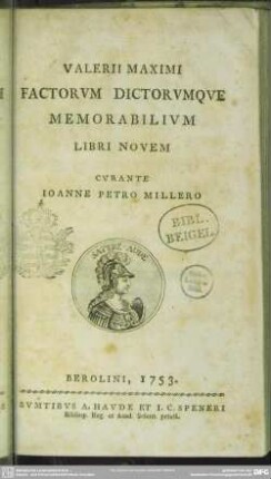 Valerii Maximi Factorum Dictorumque Memorabilium Libri Novem
