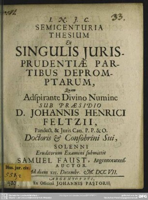 Semicenturia Thesium Ex Iurisprudentiae Partibus Depromptarum