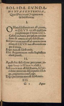 Solida Fundamenta Sententiae, Quod Peccatum Originis non sit Substantia.