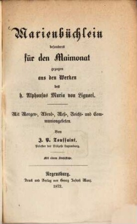 Marienbüchlein : besosnders für den Maimonat