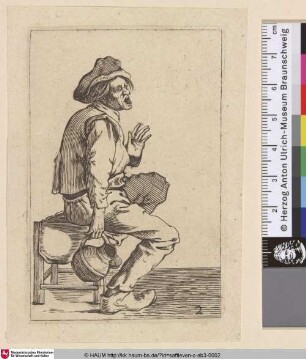 [Sitzender Bauer einen Krug in der rechten Hand haltend; Seated peasant in right profile holding jug in right hand]