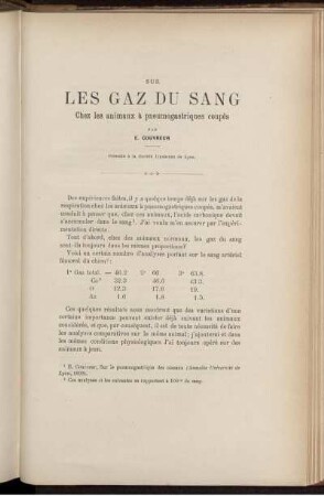 Sur Les Gaz Du Sang Chez les animaux à pneumogastriques coupés