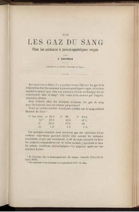 Sur Les Gaz Du Sang Chez les animaux à pneumogastriques coupés
