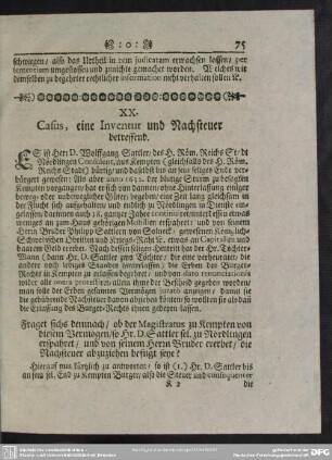 XX. Casus, eine Inventur und Nachsteuer betreffend