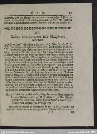 XX. Casus, eine Inventur und Nachsteuer betreffend