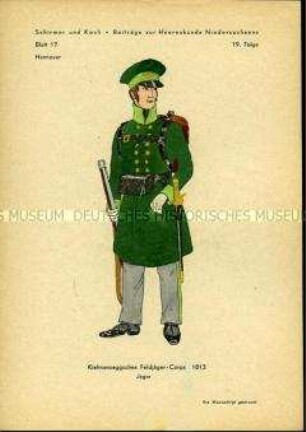 Uniformdarstellung, Jäger des Feldjäger-Korps Kielmansegg, Kurfürstentum Hannover, 1813.