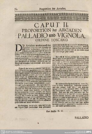 CAPUT II. Proportion der Arcaden Palladio und Vignola, Ordine Toscano.