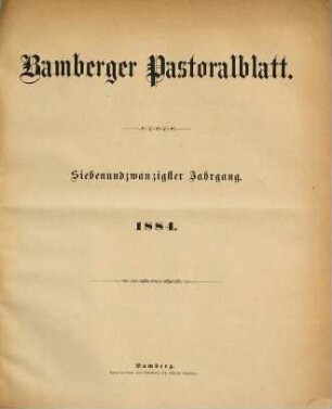 Bamberger Pastoralblatt. 27. 1884