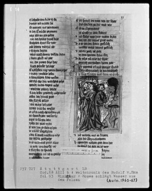 Weltchronik - Bruder Philipp — ---, Folio 1recto-256recto---, Folio 1recto-256rectoMoses schlägt Wasser aus dem Felsen, Folio 93recto
