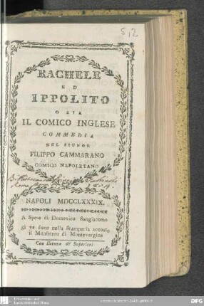 Rachele ed Ippolito o sia il comico inglese