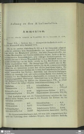 Anhang zu den Alkalimetallen. Ammonium