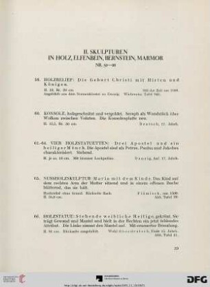 II. Skulpturen in Holz, Elfenbein, Bernstein, Marmor (Nr. 59-96)