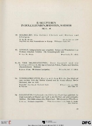 II. Skulpturen in Holz, Elfenbein, Bernstein, Marmor (Nr. 59-96)