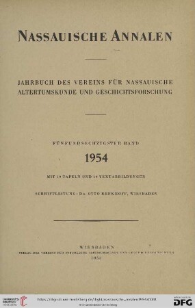 65: Nassauische Annalen: Jahrbuch des Vereins für Nassauische Altertumskunde und Geschichtsforschung