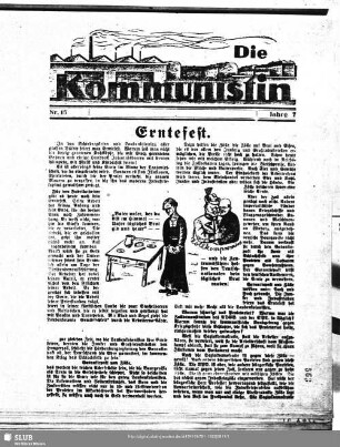 Die Kommunistin : Organ der Kommunistischen Partei Deutschlands (Sektion der Kommunistischen Internationale)