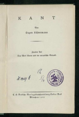 Teil 2: Das Werk Kants und der europäische Gedanke