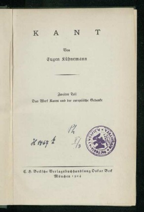 Teil 2: Das Werk Kants und der europäische Gedanke