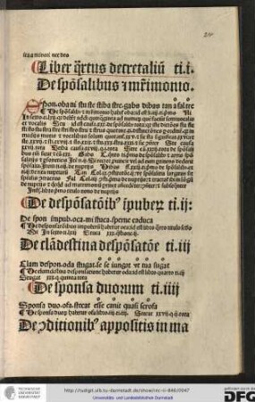 Liber quartus Decretalium, titulus I: De sponsalibus et matrimonio.