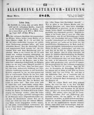Ammon, C. F.: Die Geschichte des Lebens Jesu. Mit steter Rüksicht auf die vorhandenen Quellen. Bd. 3. Leipzig: Vogel 1847 (Fortsetzung von Nr. 63)