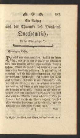Ein Auszug aus der Chronike des Dörffleins Querlequitsch, An der Elbe gelegen