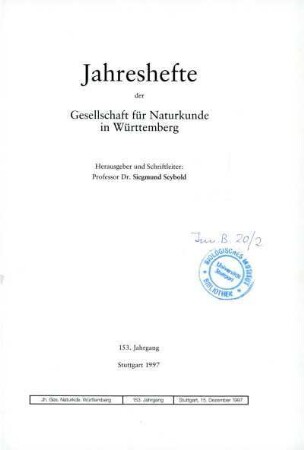 Bd. 153, 1997: Jahreshefte der Gesellschaft für Naturkunde in Württemberg
