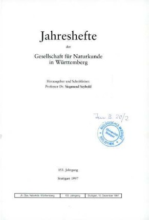 Bd. 153, 1997: Jahreshefte der Gesellschaft für Naturkunde in Württemberg